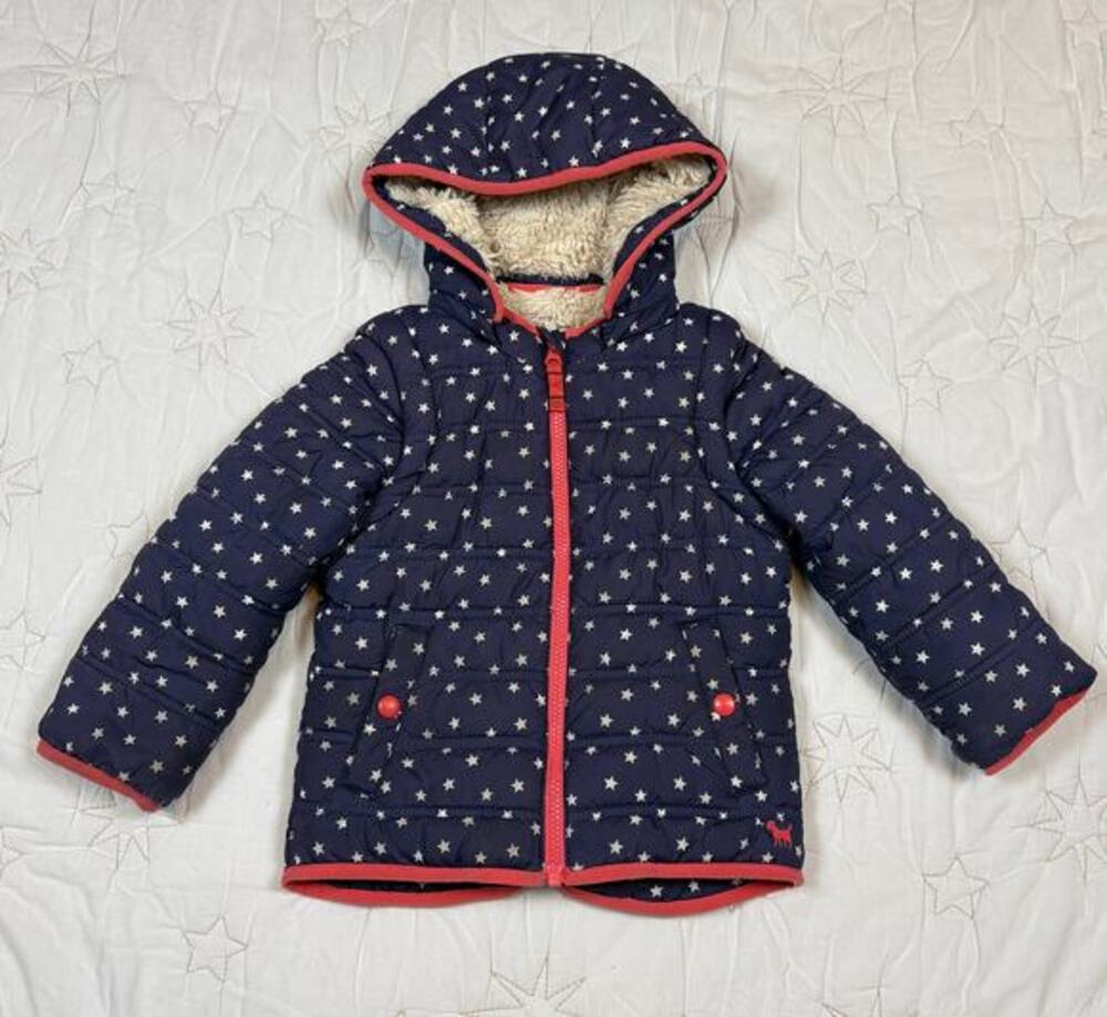 Mini Boden Toddler Kids Polka Dot Puffer Jacket Removable Hood/Sleeves Size 2-3Y